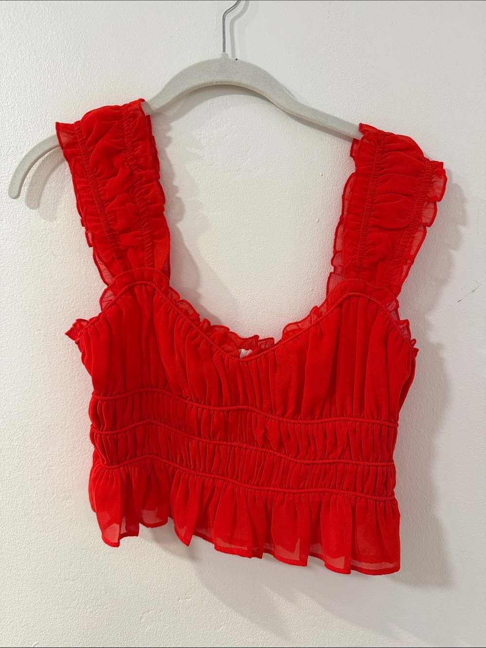 ASTR Red Ruffled Crop Top